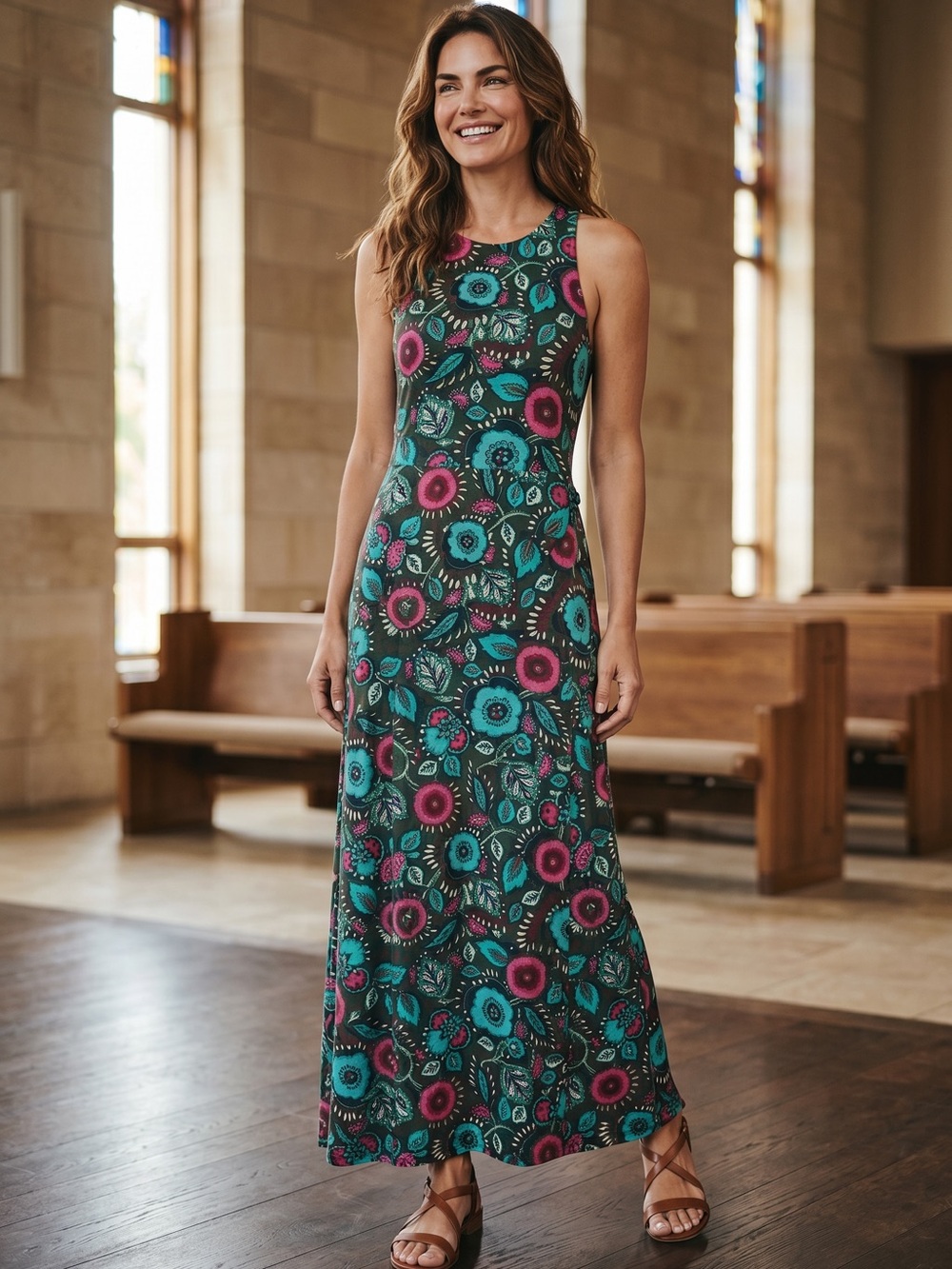 NWT- Talbots Jacobean Floral Jersey Halter maxi dress. Size PM - Picture 15 of 15